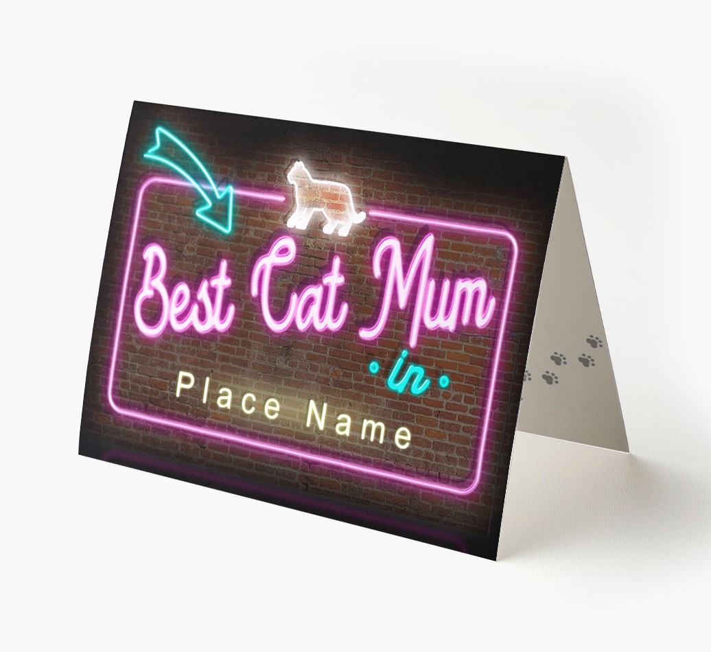 'Best Cat Mum in Neon Lights' - Personalised {breedFullName} Card