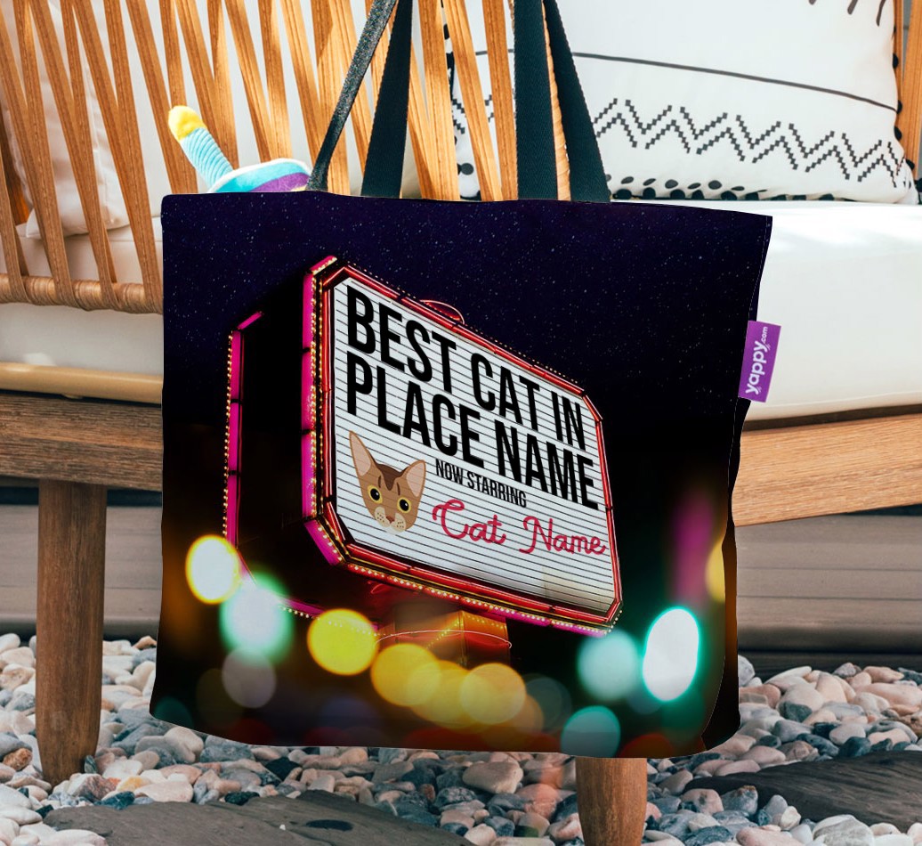 Best Cat in Lights: Personalised {breedFullName} Canvas Bag - hanging on a chair