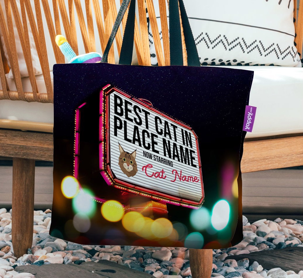 Best Cat in Lights: Personalized {breedFullName} Canvas Bag - hanging on a chair