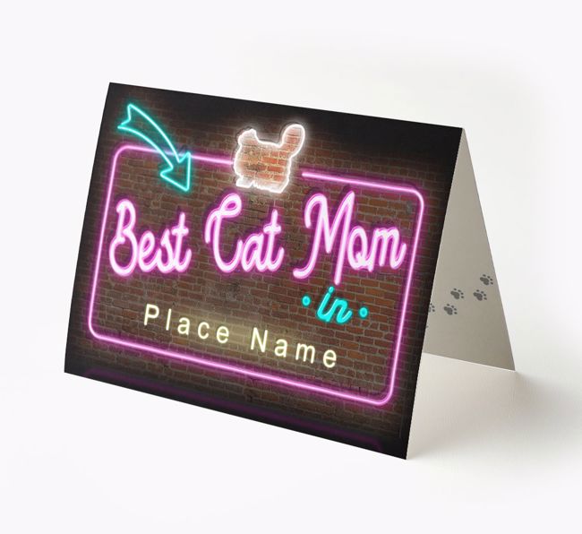 'Best Cat Mom in Neon Lights' - Personalized {breedFullName} Card