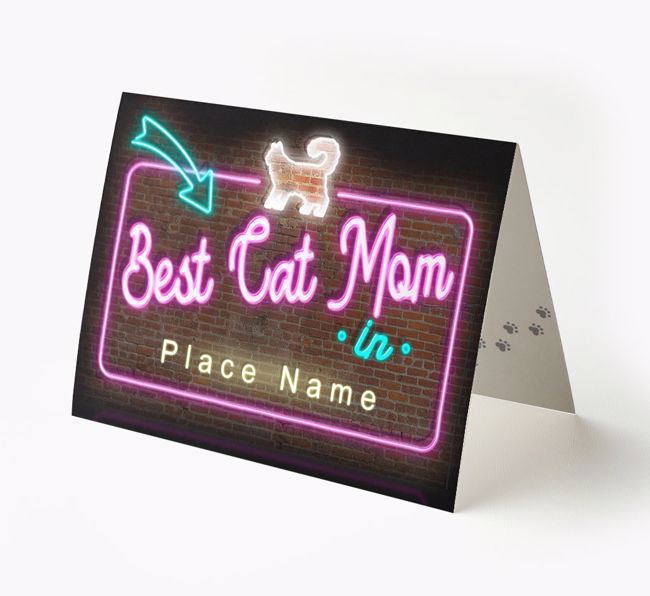 'Best Cat Mom in Neon Lights' - Personalized {breedFullName} Card