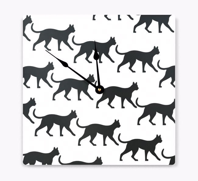 Cat Silhouette Pattern: Personalised {breedCommonName} Wall Clock
