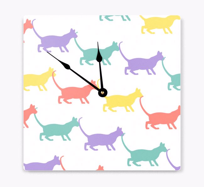 Cat Silhouette Pattern: Personalised {breedCommonName} Wall Clock