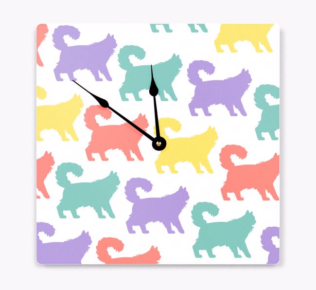 Cat Silhouette Pattern: Personalized {breedCommonName} Wall Clock