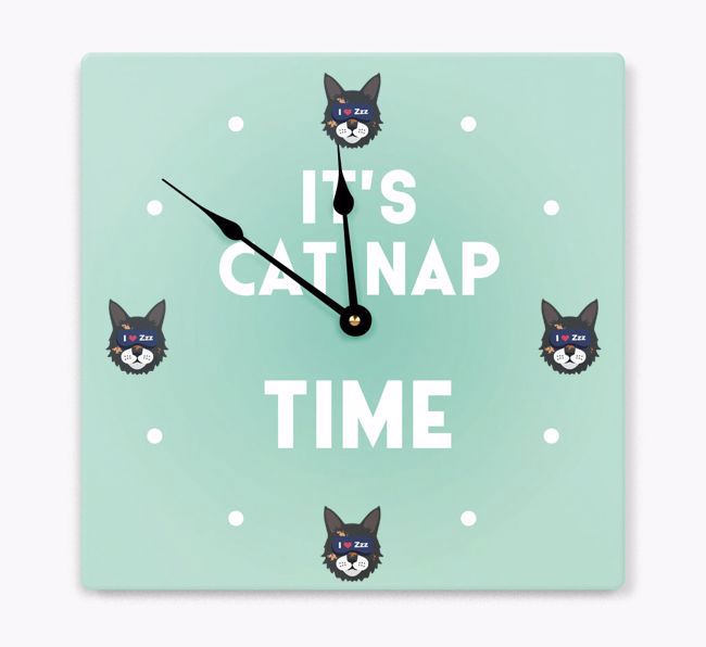 It's Cat Nap Time: Personalized {breedCommonName} Wall Clock