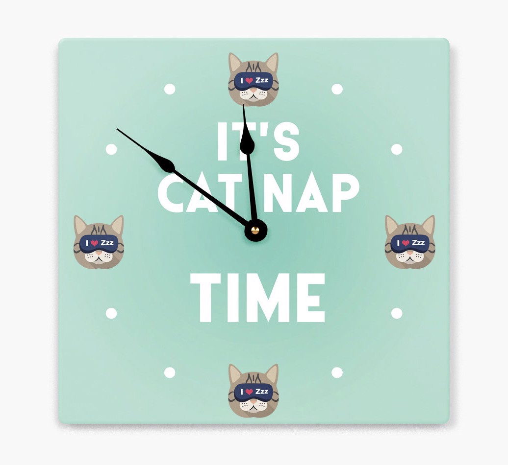 'It's Cat Nap Time' - Personalized Wall Clock with {breedCommonName} Icon