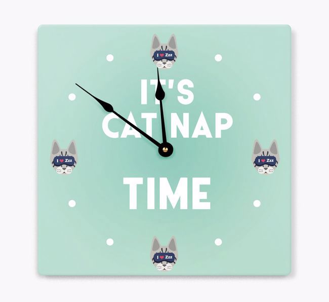 It's Cat Nap Time: Personalized {breedCommonName} Wall Clock