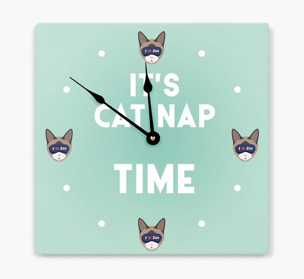 'It's Cat Nap Time' - Personalised Wall Clock with {breedCommonName} Icon