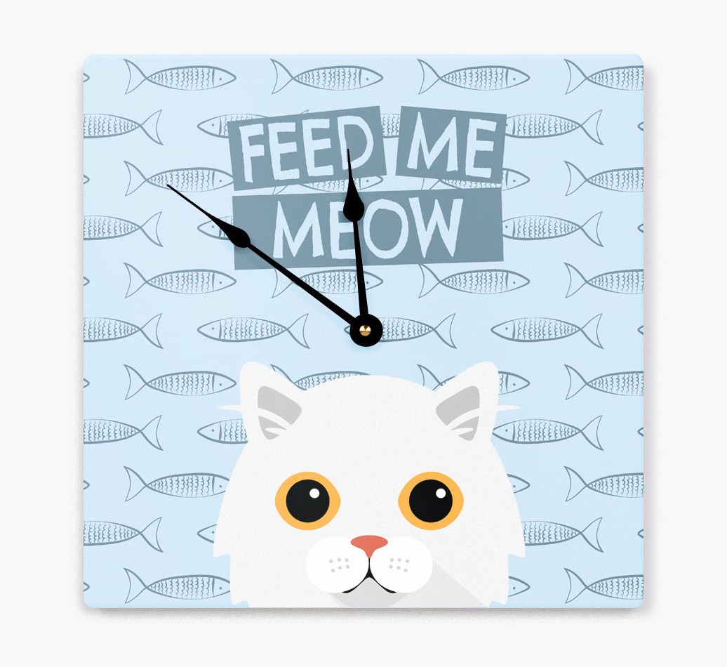 'Feed Me Meow' - Personalized Wall Clock with {breedCommonName} Icon