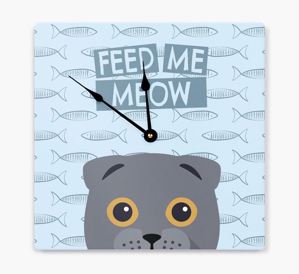 'Feed Me Meow' - Personalized Wall Clock with {breedCommonName} Icon