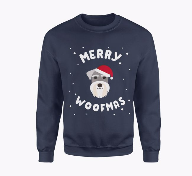 'Merry Woofmas' - Personalised {breedFullName} Jumper in Navy Blue