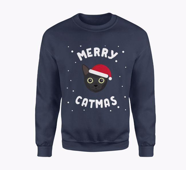 'Merry Catmas' - Personalised {breedCommonName} Adult Jumper in Navy Blue
