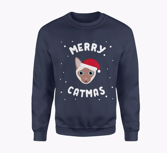 'Merry Catmas' - Personalised {breedCommonName} Adult Jumper in Navy Blue