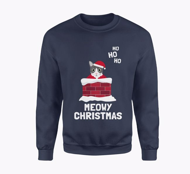 'Meowy Christmas' - Personalised {breedCommonName} Adult Jumper in Navy Blue