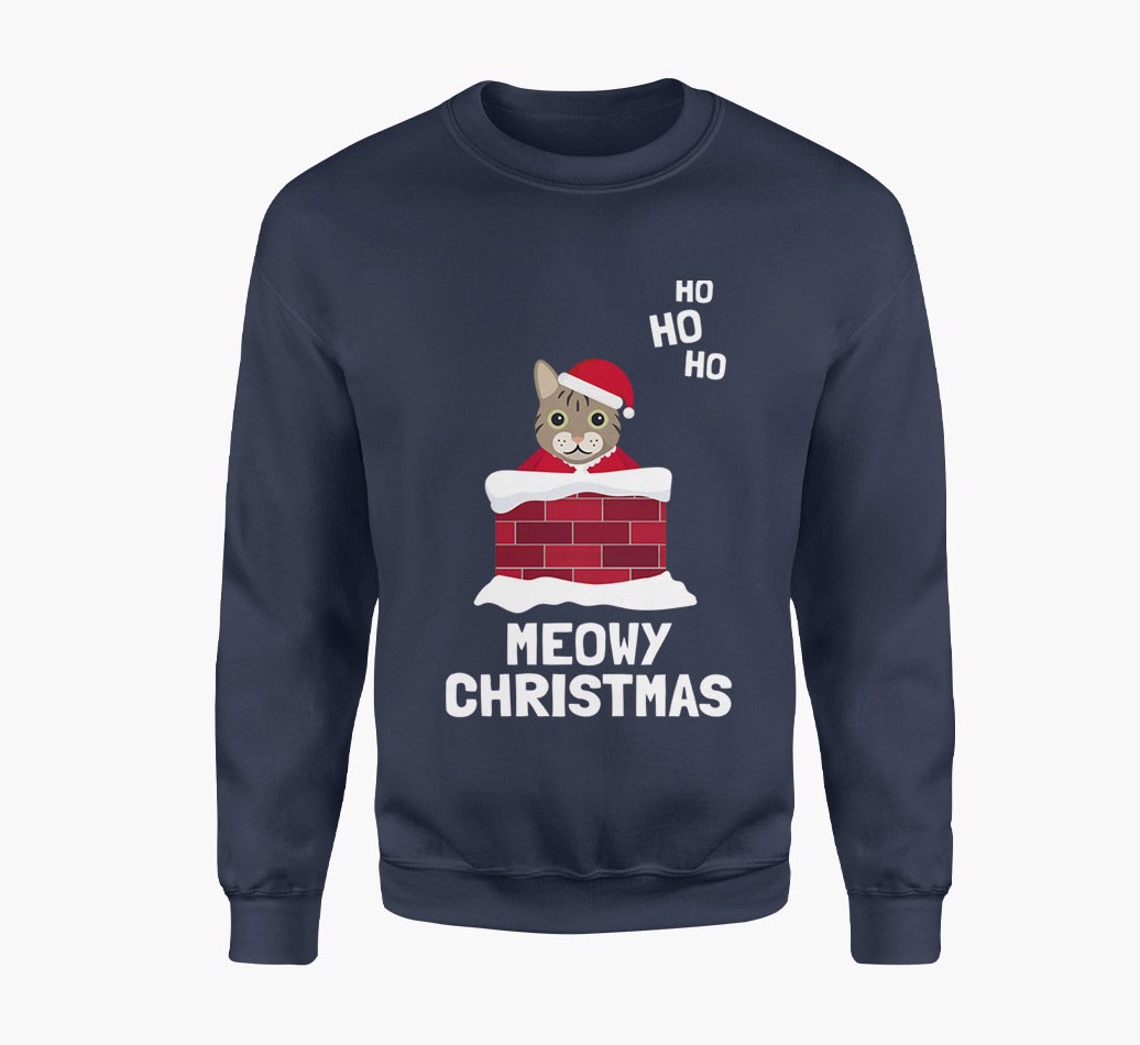 'Meowy Christmas' Adult Jumper with {breedFullName} Icon in Navy Blue