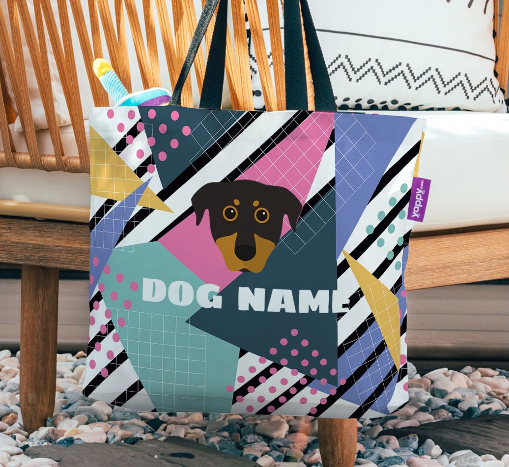 Retro Pattern: Personalized {breedFullName} Canvas Bag - hanging on a chair