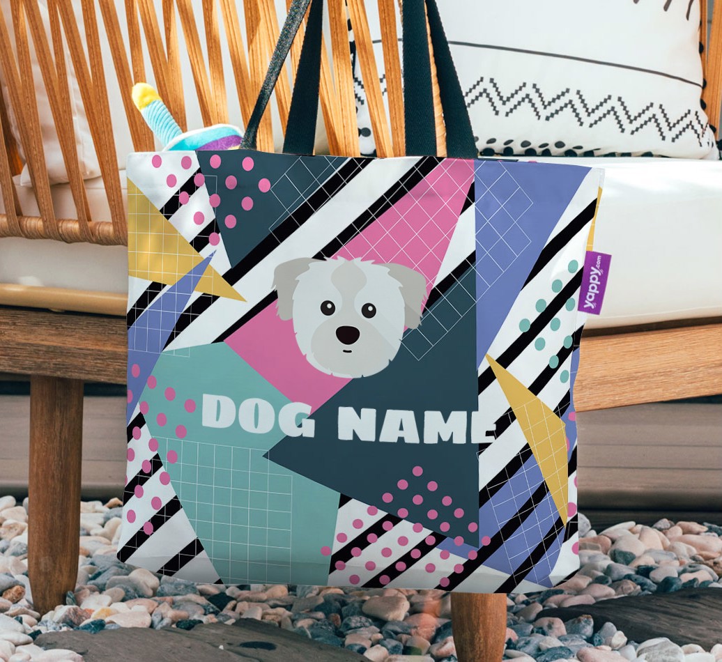 Retro Pattern: Personalised {breedFullName} Canvas Bag - hanging on a chair