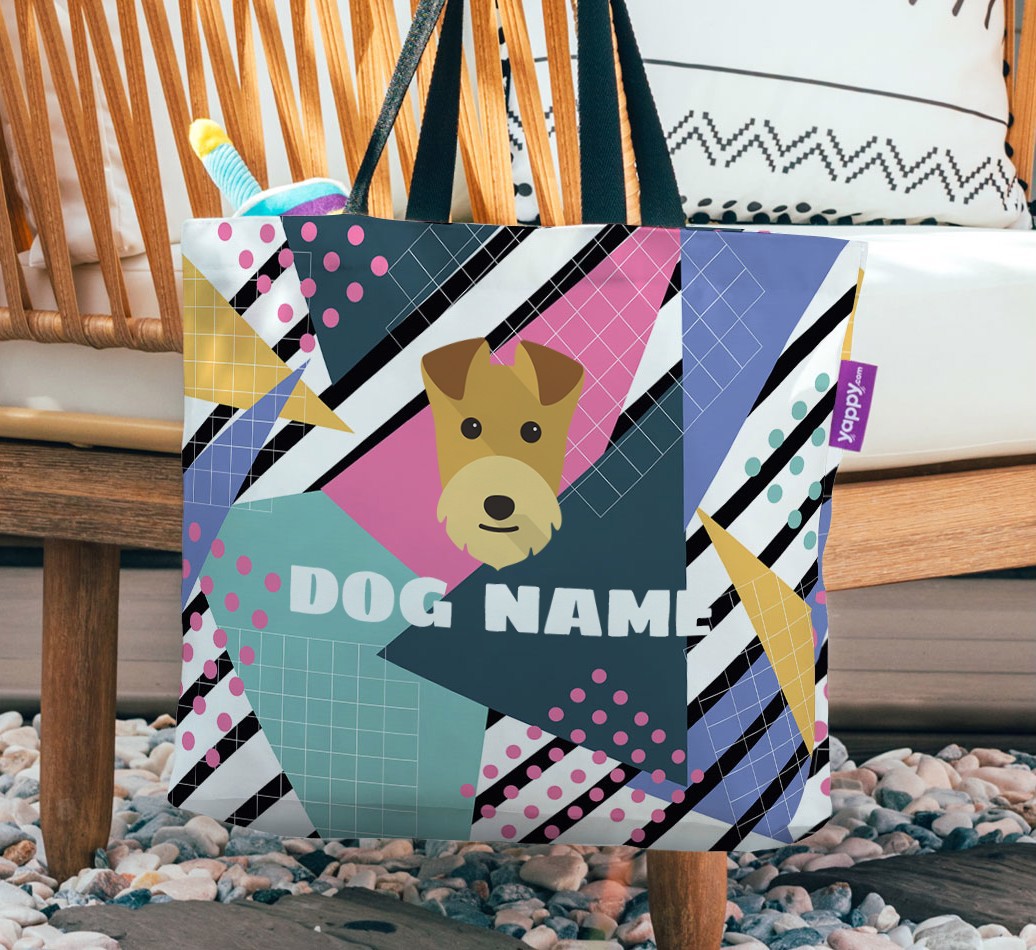 Retro Pattern: Personalized {breedFullName} Canvas Bag - hanging on a chair