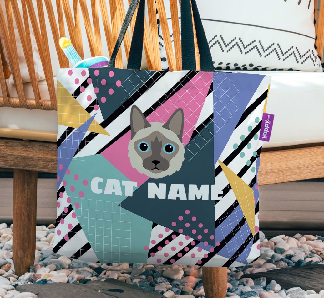 Retro Pattern: Personalised {breedCommonName} Canvas Bag - hanging on a chair