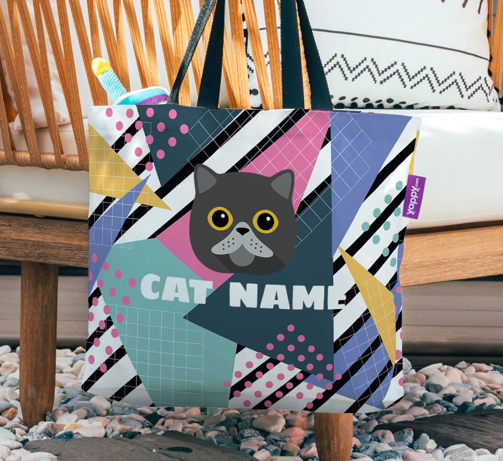Retro Pattern: Personalized {breedCommonName} Canvas Bag - hanging on a chair