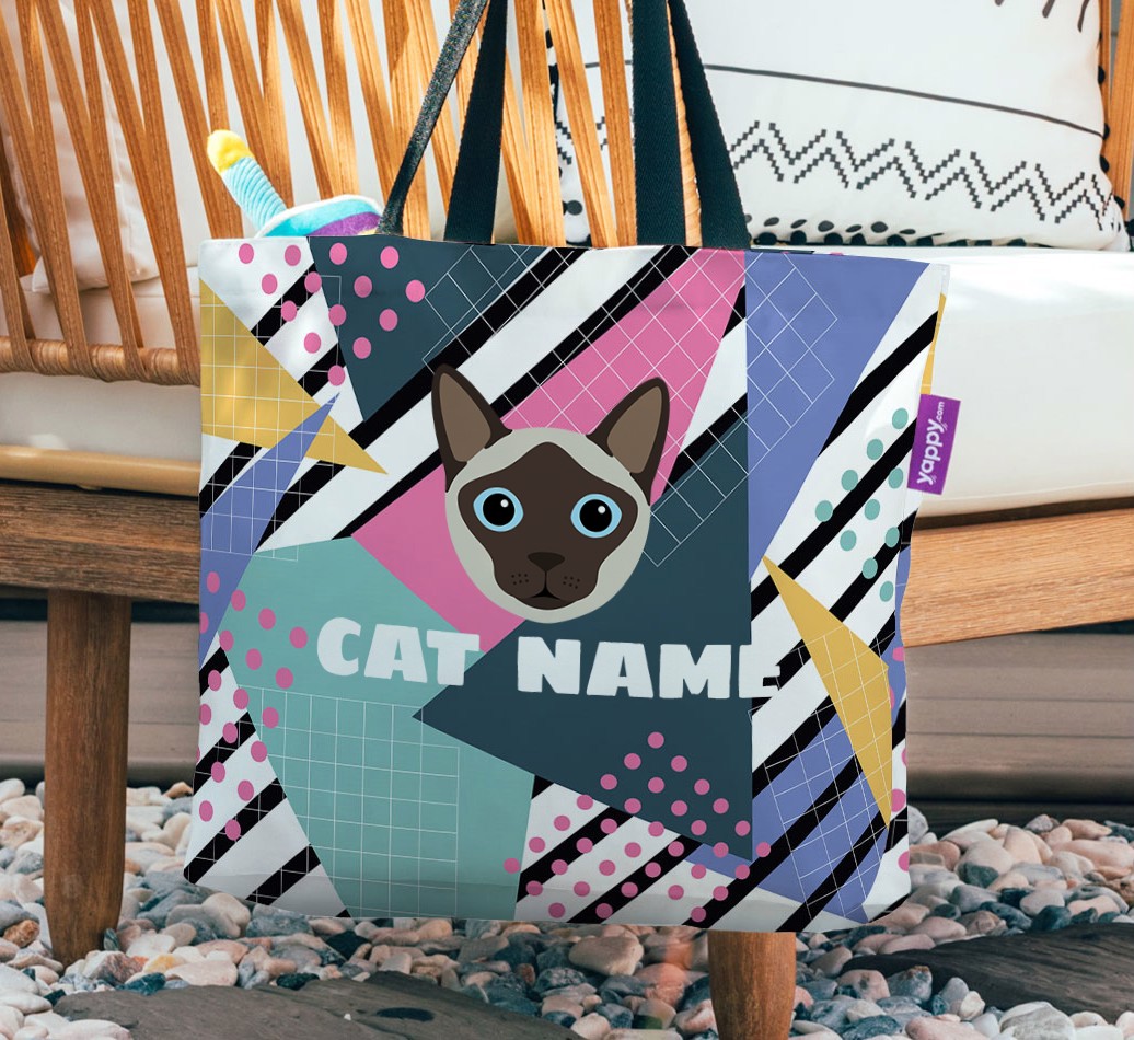 Retro Pattern: Personalized {breedCommonName} Canvas Bag - hanging on a chair
