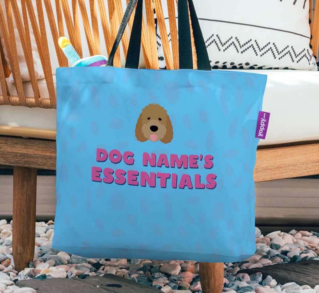 Essentials: Personalised {breedFullName} Canvas Bag - hanging on a chair