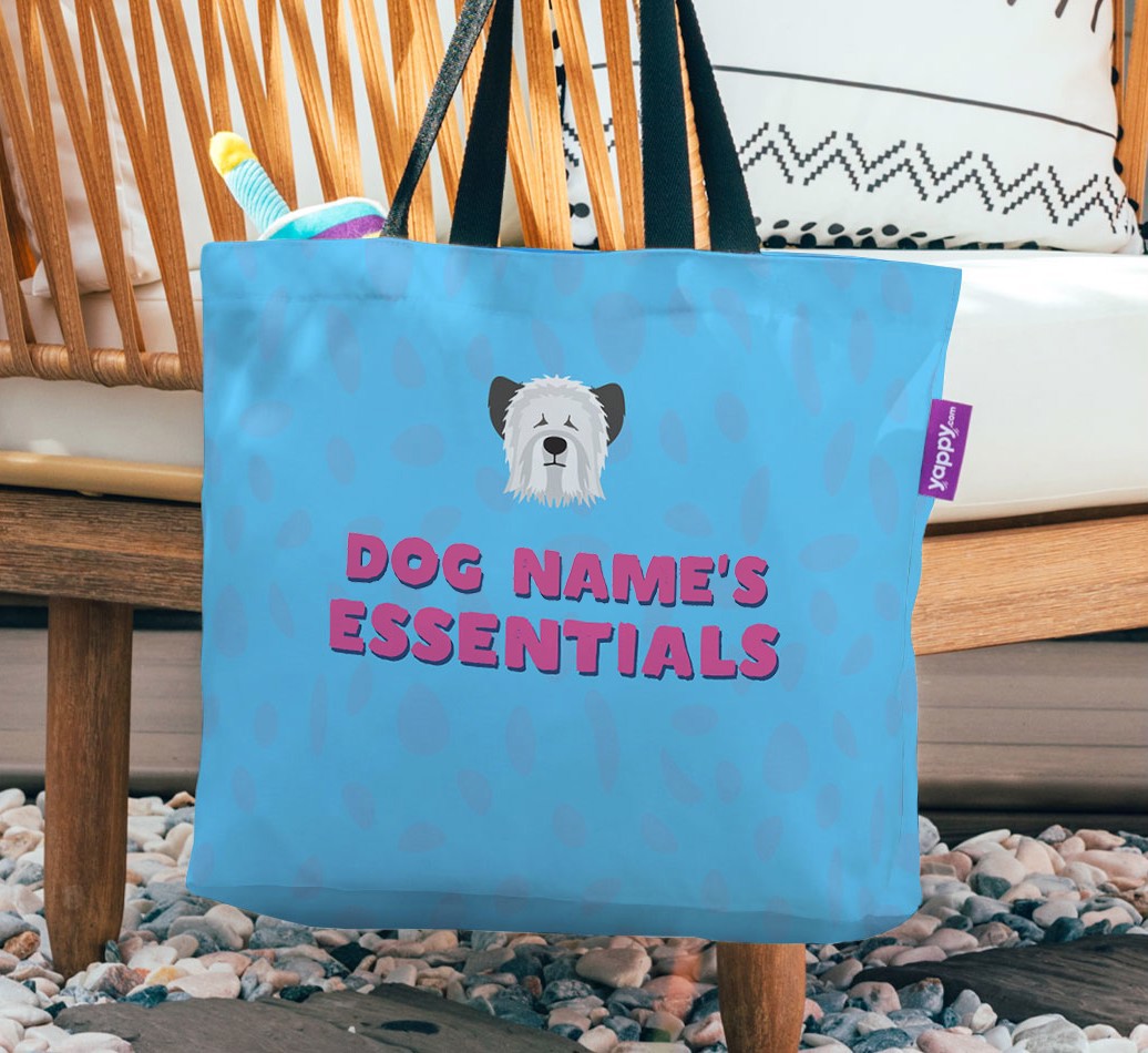 Essentials: Personalised {breedFullName} Canvas Bag - hanging on a chair