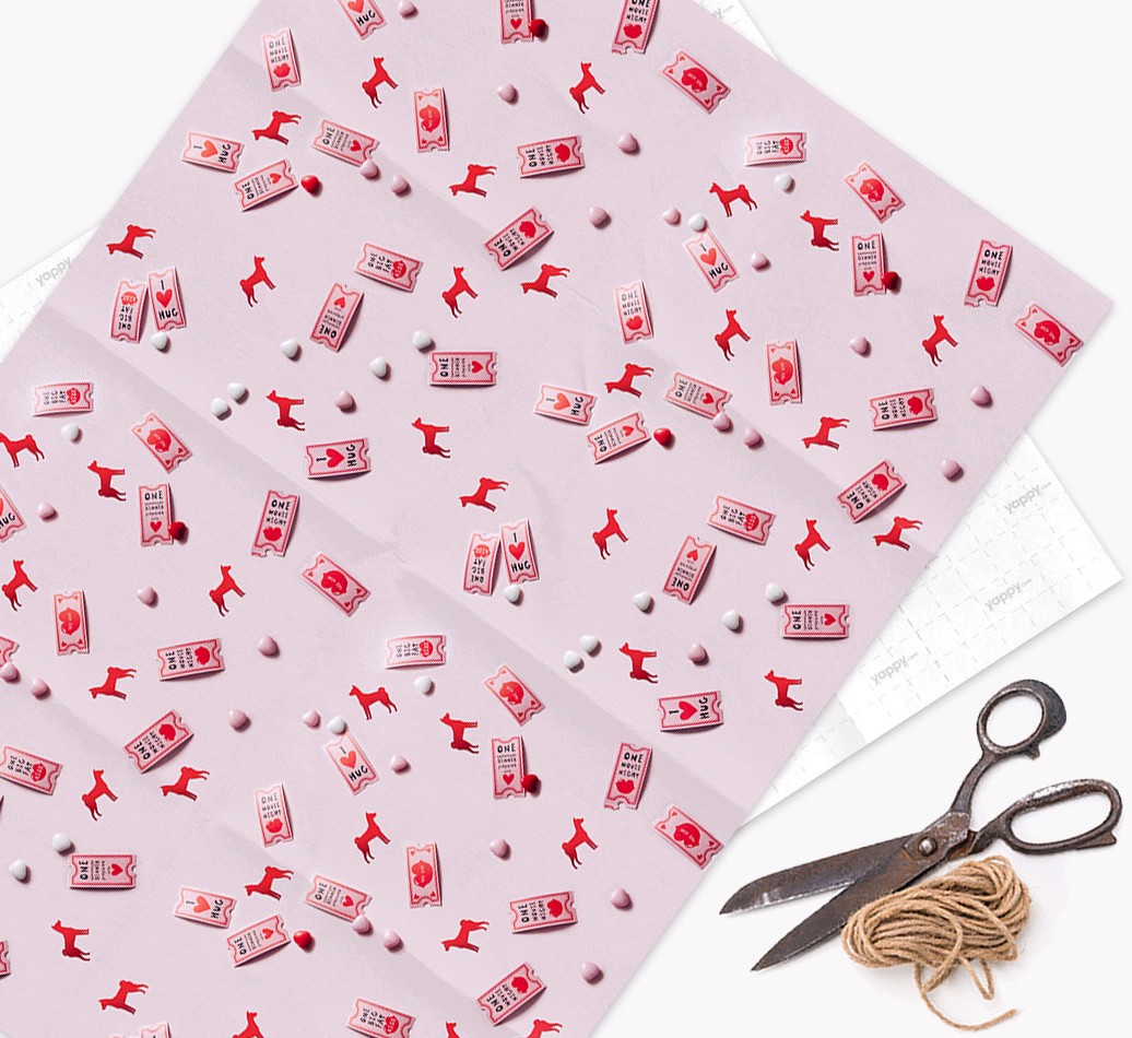 'Love Tickets' - Wrapping Paper with {breedFullName} Silhouettes