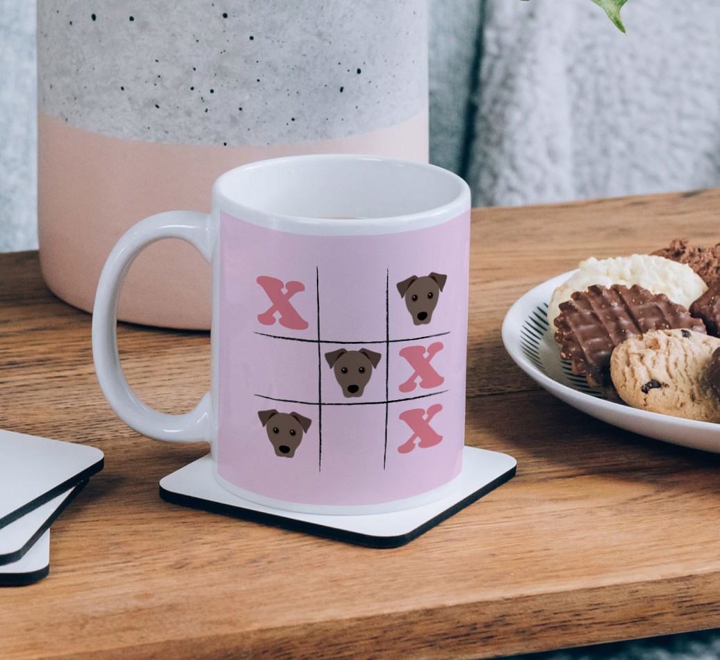 Noughts and Crosses: Personalised {breedFullName} Mug - on a coffee table