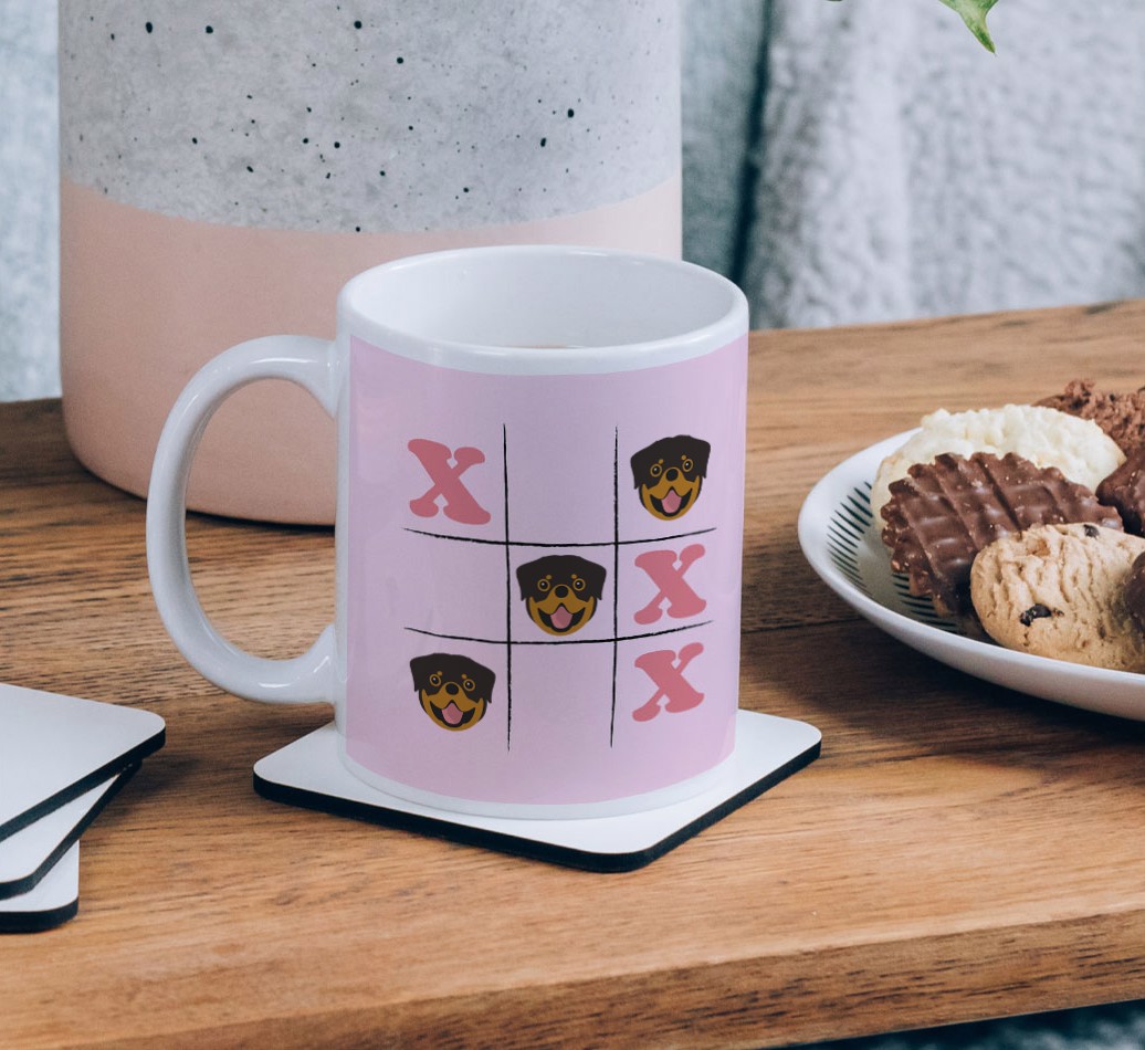 Noughts and Crosses: Personalized {breedFullName} Mug - on a coffee table