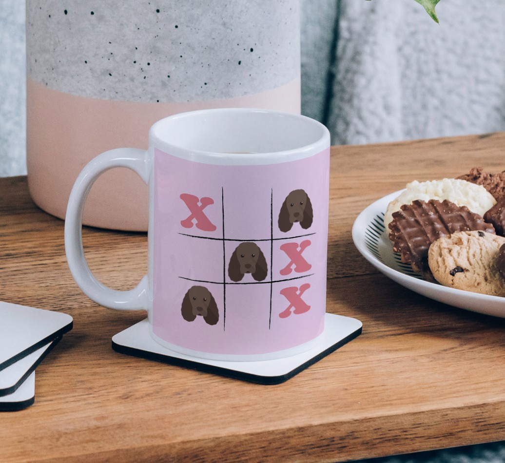 Noughts and Crosses: Personalised {breedFullName} Mug - on a coffee table