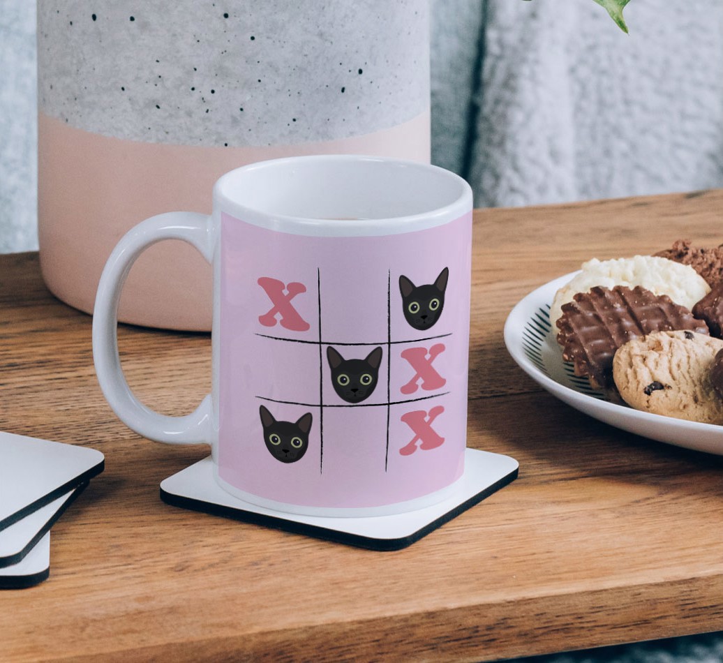 Noughts and Crosses: Personalized {breedCommonName} Mug - on a coffee table