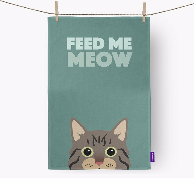 'Feed Me Meow' - Personalised {breedCommonName} Tea Towel