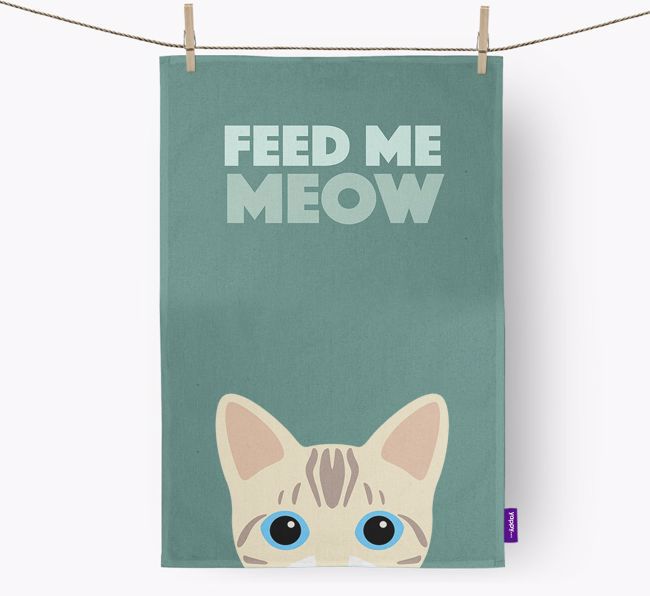'Feed Me Meow' - Personalized {breedCommonName} Dish Towel