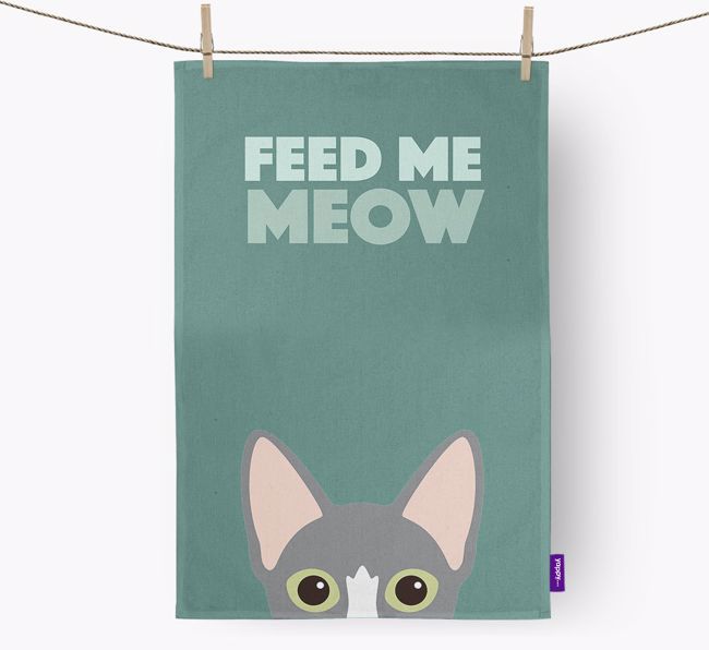 'Feed Me Meow' - Personalised {breedCommonName} Tea Towel