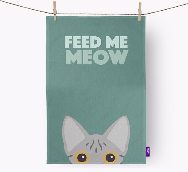 'Feed Me Meow' - Personalized {breedCommonName} Dish Towel