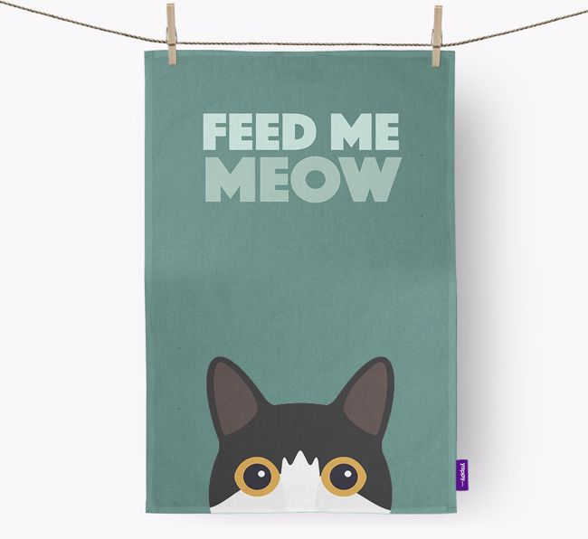 'Feed Me Meow' - Personalised {breedCommonName} Tea Towel