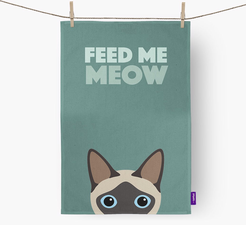 'Feed Me Meow' - Personalised {breedCommonName} Tea Towel