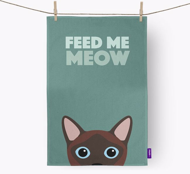 'Feed Me Meow' - Personalised {breedCommonName} Tea Towel