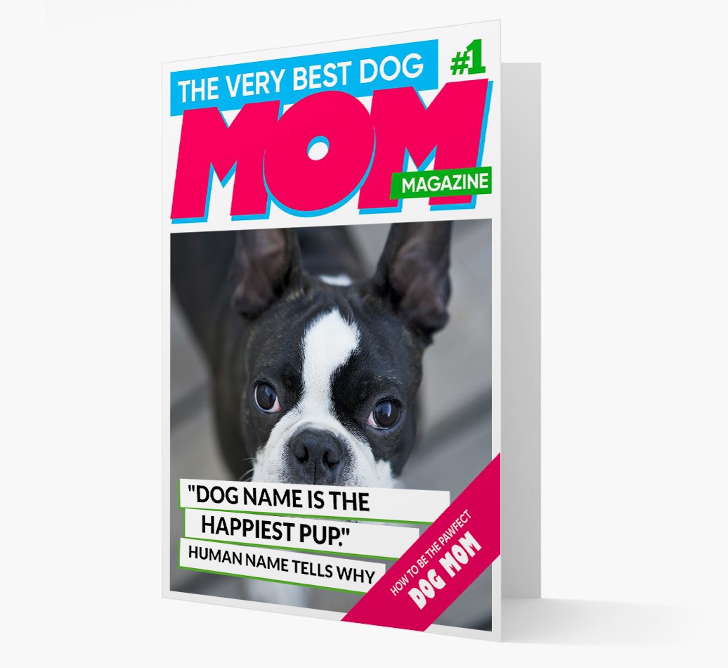 'Very Best Dog Mom Magazine' - Personalized {breedFullName} Card - View of front
