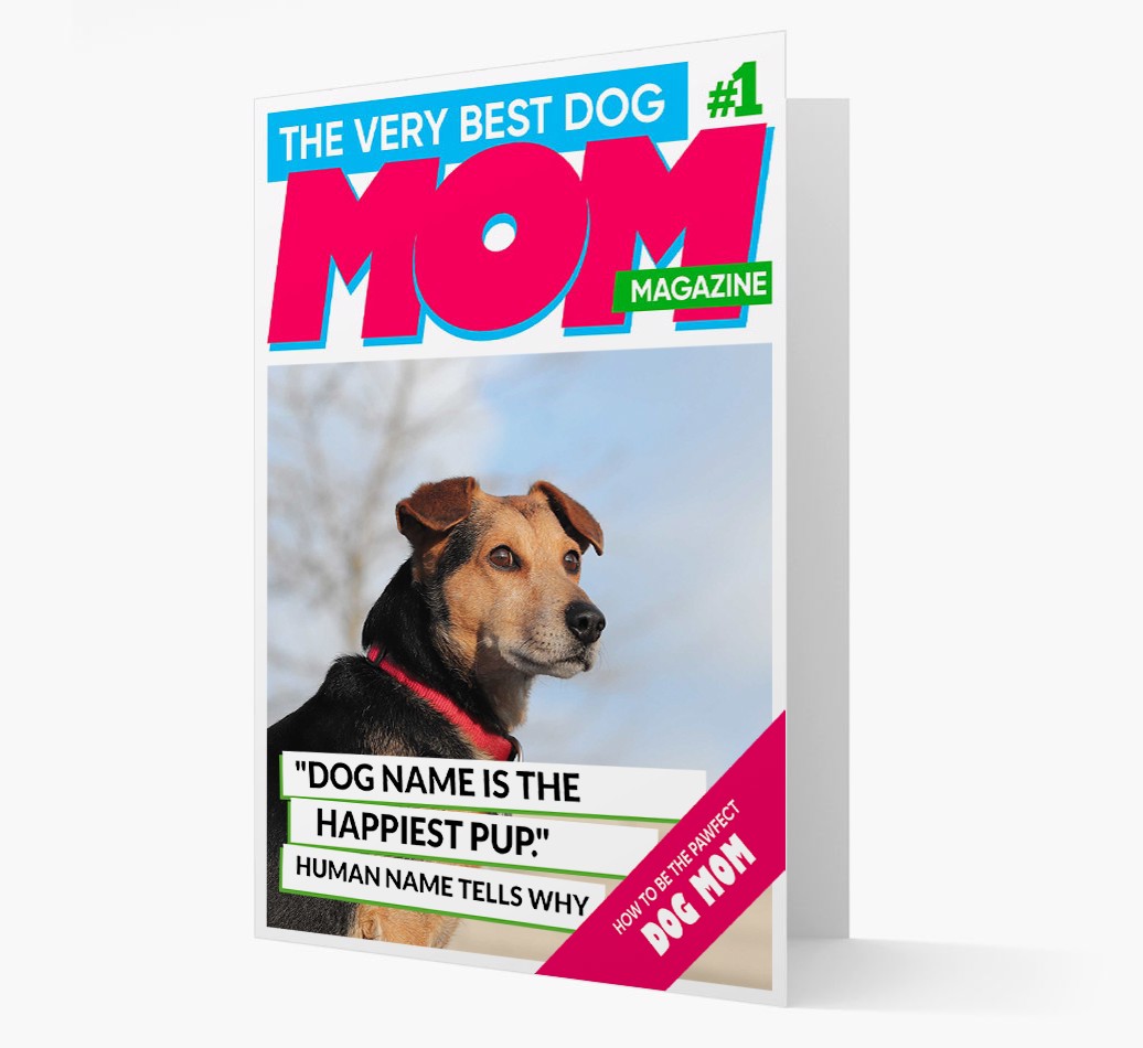 'Very Best Dog Mom Magazine' - Personalized {breedFullName} Card - View of front