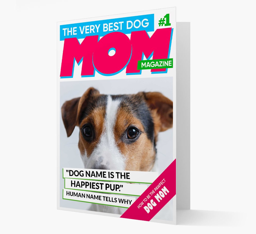 'Very Best Dog Mom Magazine' - Personalized {breedFullName} Card - View of front