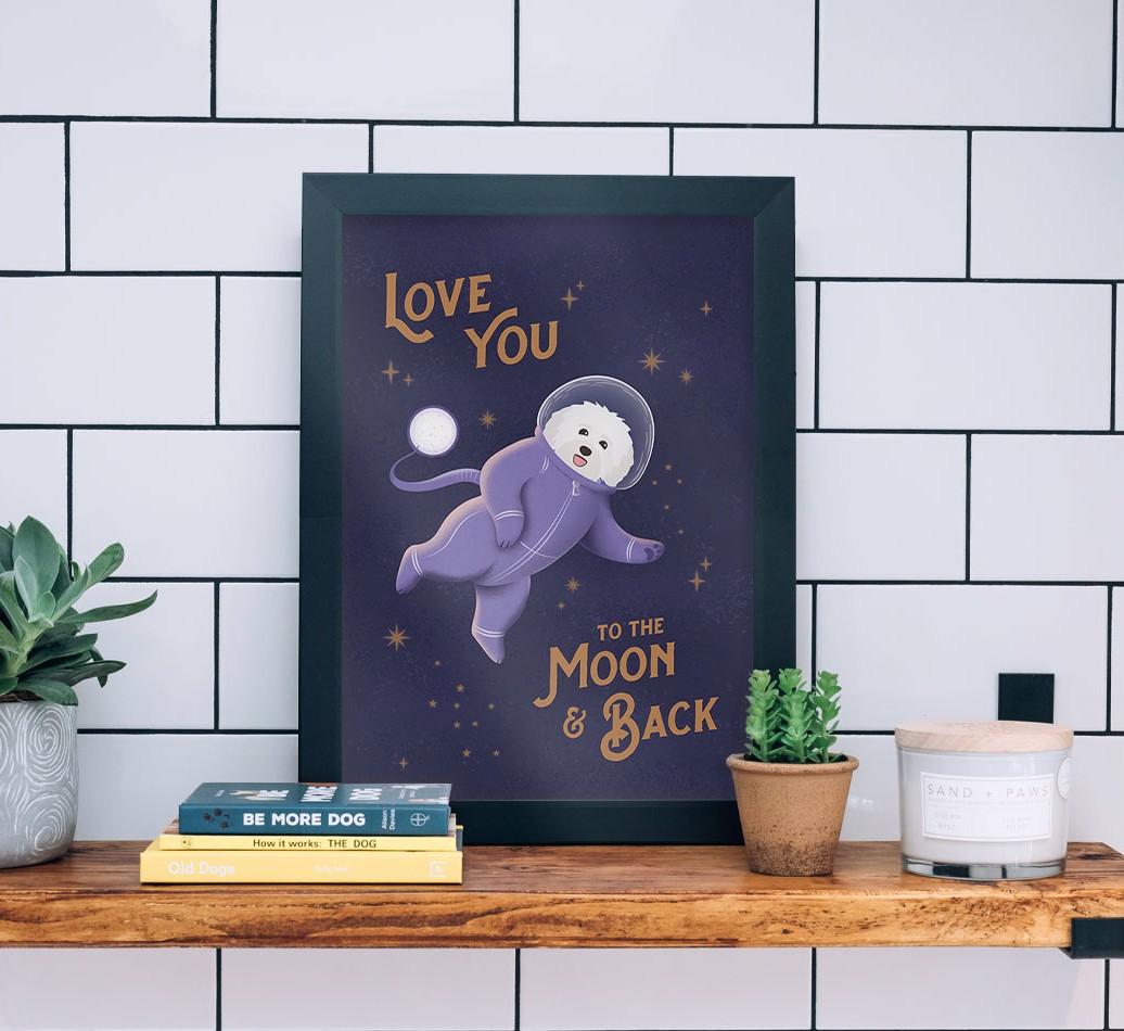 'Love you to the Moon & back' - Personalised {breedFullName} Framed Print - black frame lifestyle