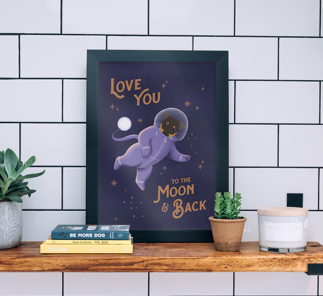 'Love you to the Moon & back' - Personalised {breedFullName} Framed Print - black frame lifestyle