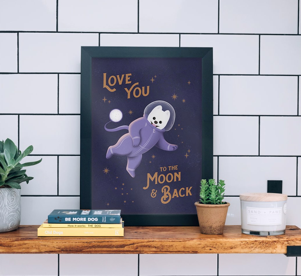 'Love you to the Moon & back' - Personalised {breedFullName} Framed Print - black frame lifestyle