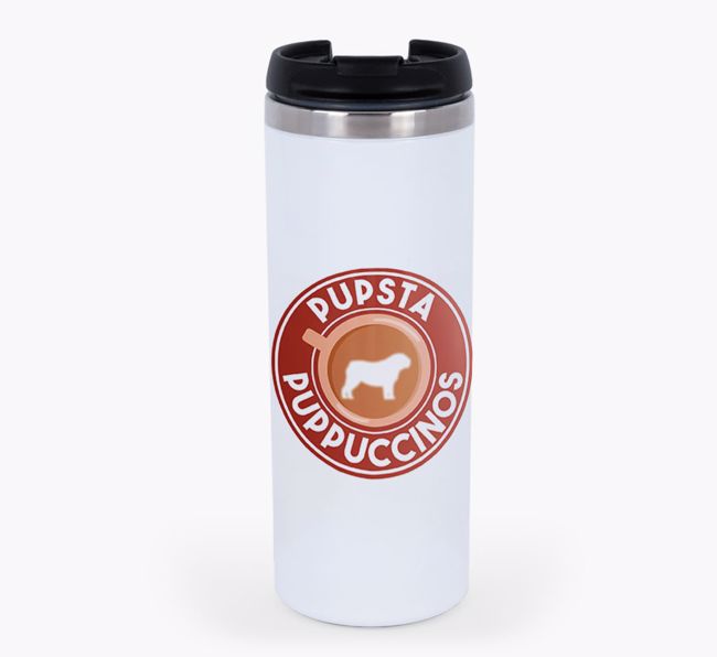 'Pupsta Puppuccino' - Personalised Travel Flask with {breedFullName} Silhouette