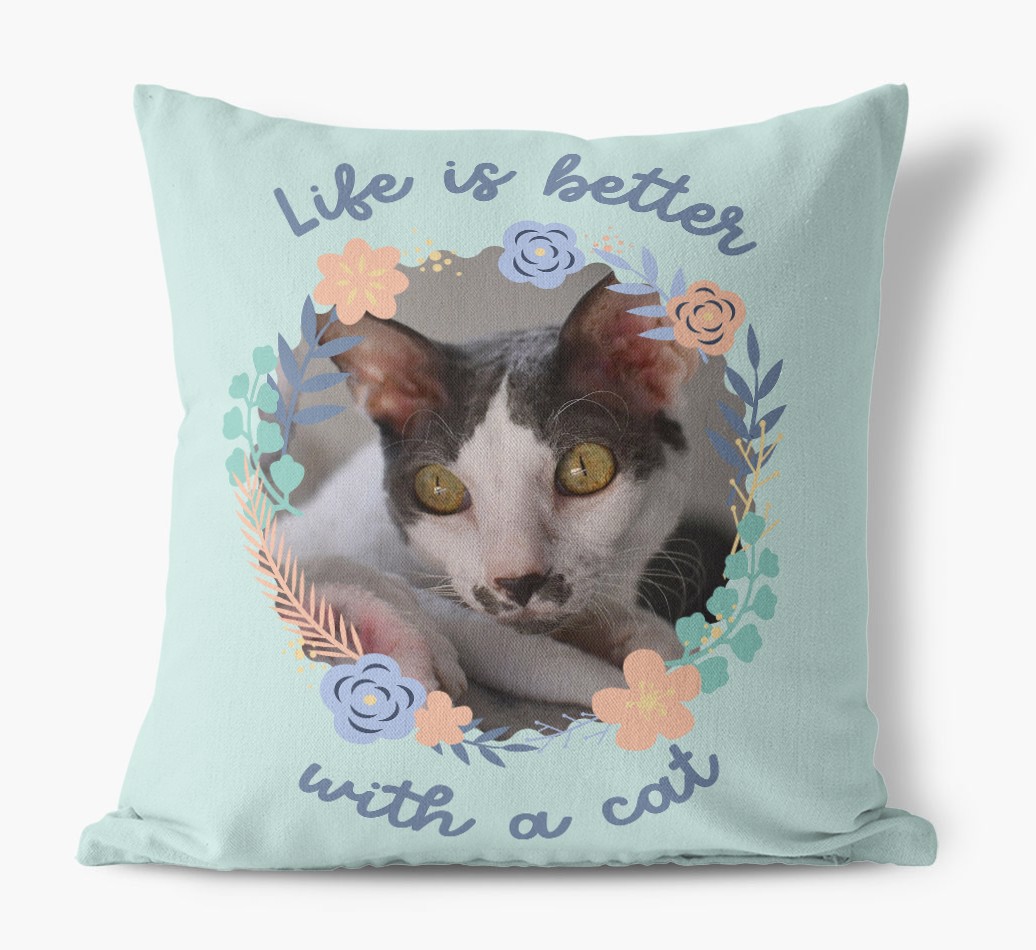 'Life is Better With a Cat' - Photo Upload {breedCommonName} Cushion