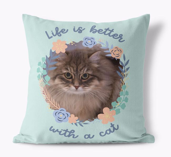Life is Better With a Cat: {breedCommonName} Photo Upload Cushion