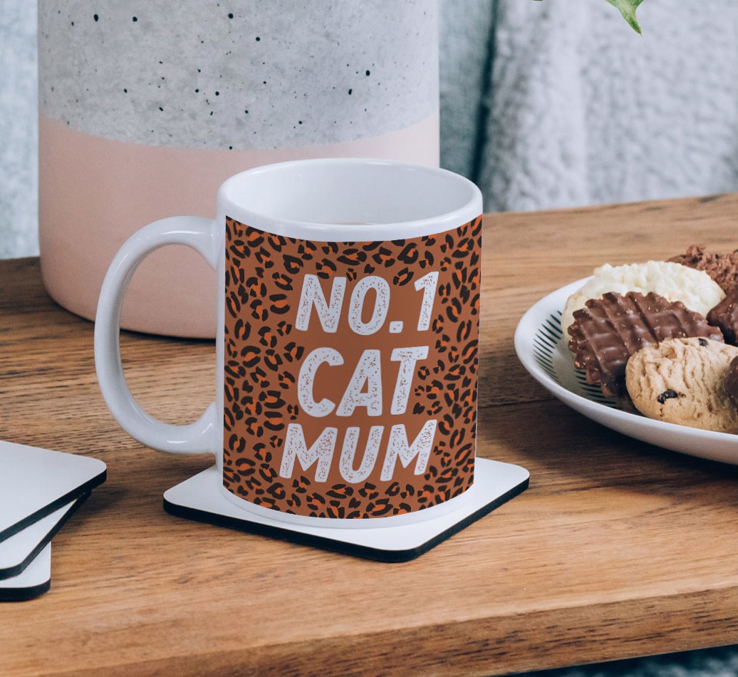 No.1 Cat Mum: Personalised {breedCommonName} Mug - on a coffee table