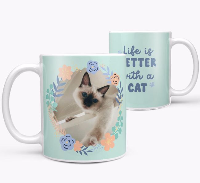 'Life is Better With a Cat' - Photo Upload {breedCommonName} Mug